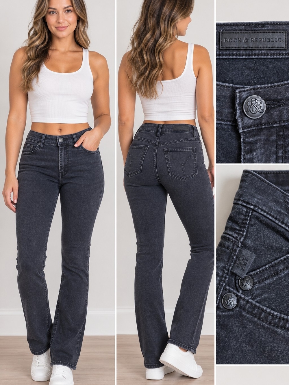 Rock & Republic Berlin Mid Rise Skinny Jeans Dark Wash Stretch Size 8M